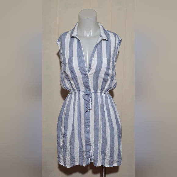 Japna Striped Sleeveless Drawstring Button-Down Dress - Picture 1 of 8
